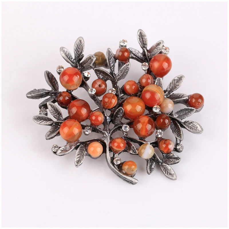 chenlege natural stone enamel bouquet plant leaf brooches vintage for women brooch wedding hijab scarf pins up fashion jewelry