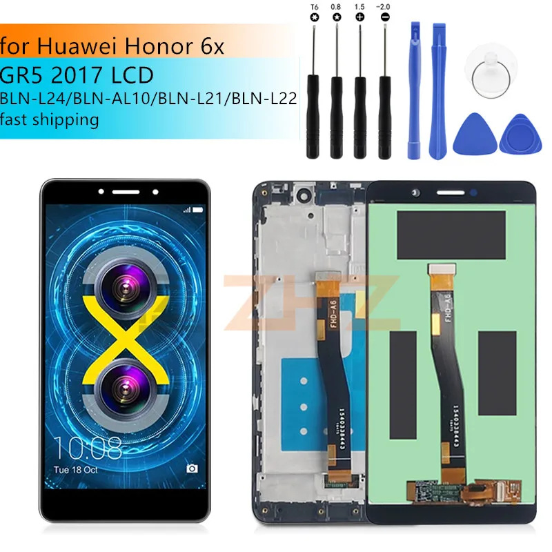 for Huawei Honor 6X LCD BLN-AL10 BLN-L21 Replacement LCD digitizer assembly with frame for Huawei GR5 2017 Smartphone