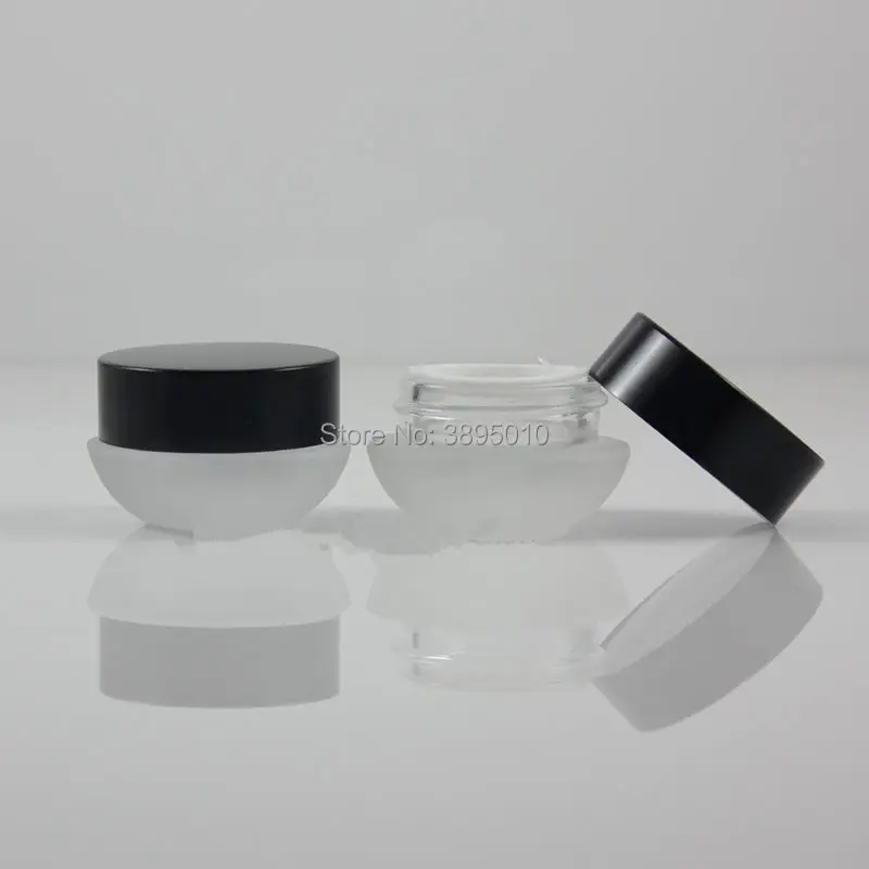 Empty 5g Glass Cream Jar Small Women 5ml Cosmetic Container Mini black Lid Refillable Bottle F673