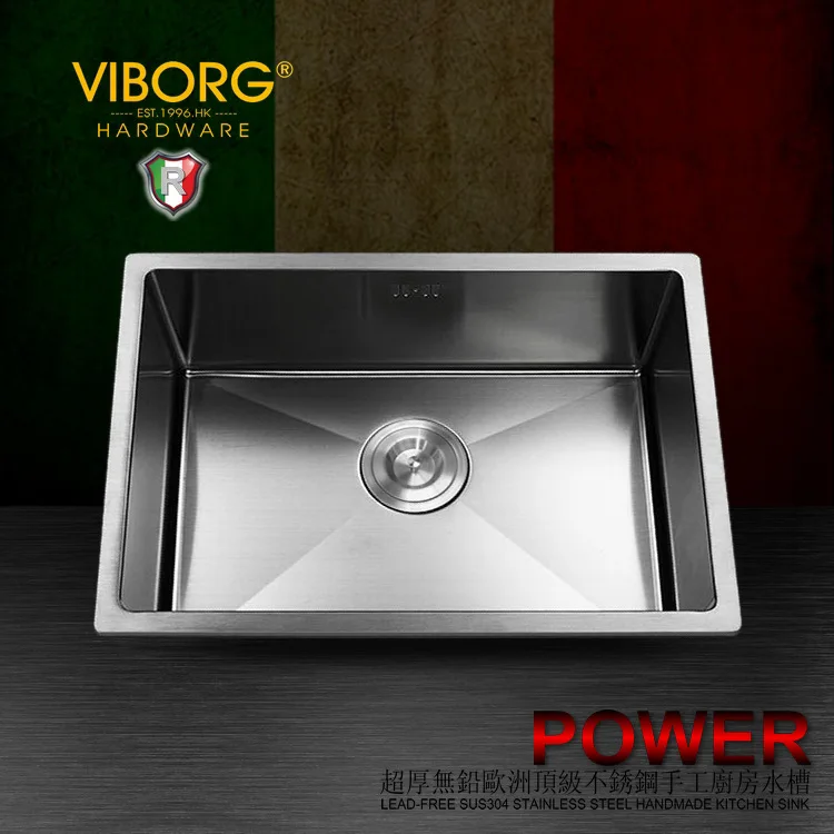 

(600 x 400 x 220 mm) VIBORG Deluxe Handmade Extra-thick 304 Stainless Steel Undermount Single Bowl Kitchen Sink