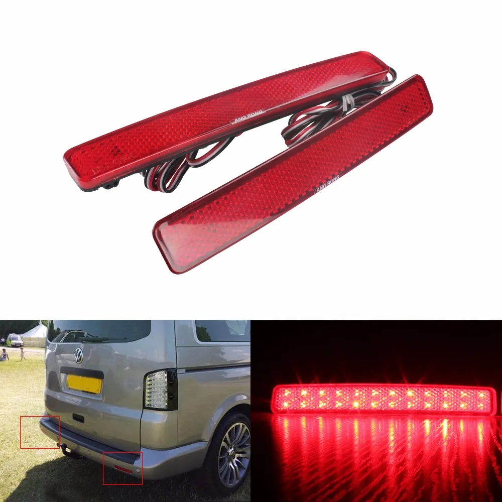 ANGRONG Red Lens Rear Bumper Reflector LED Tail Light For VW T5 Transporter/Caravelle/Multivan (pre-facelift) 2003-2011(CA243)