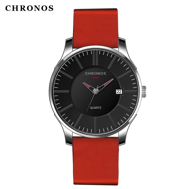 CHRONOS – montre de Sport étanche pour hommes, bracelet en cuir, mode, horloge saat relogio masculino reloj hombre