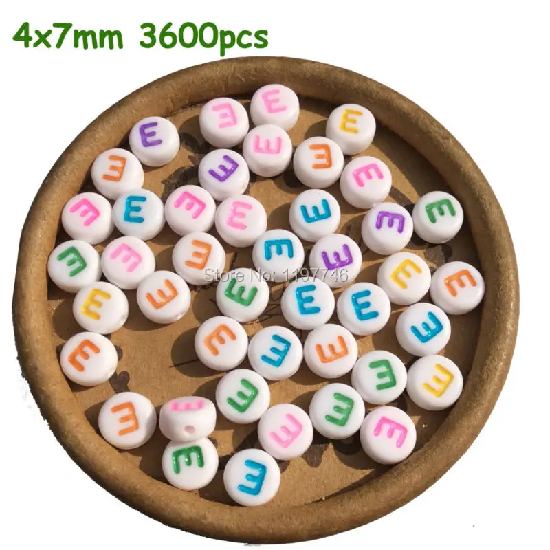 

Acrylic Round Individual Letter E Alphabet Spacer Loose Beads Wholesale White Color Beads For Jewelry Making Finding 4x7mm