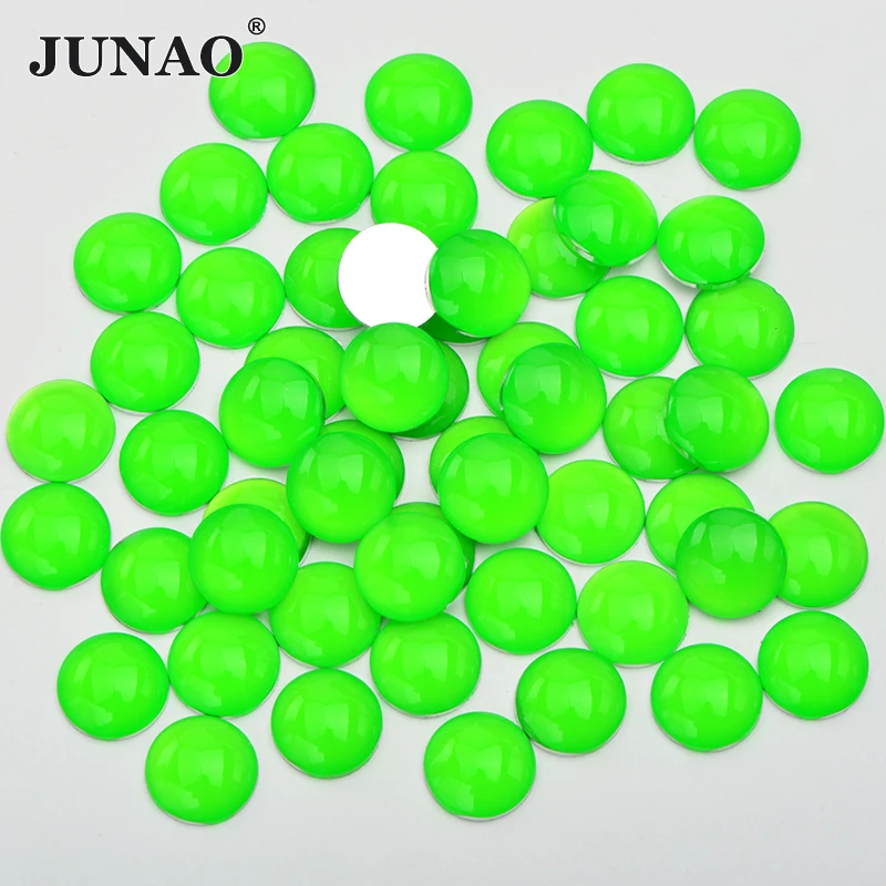 JUNAO 4mm 12mm Neon Green Color Flatback Decoration Rhinestone Applique Round Nail Art Crystal Stone Stickers Non Hotfix Strass