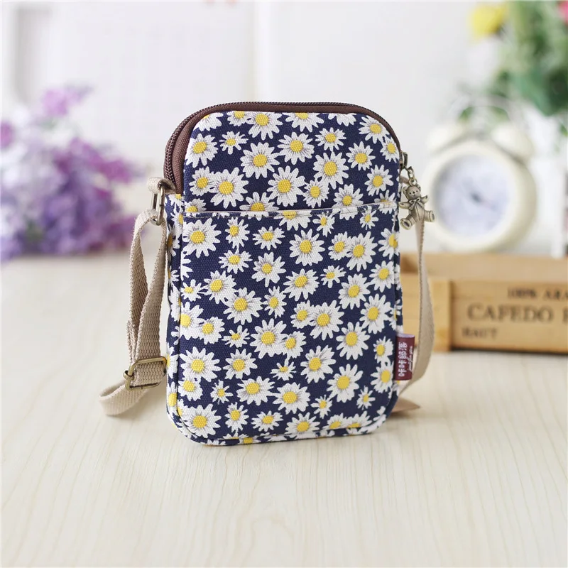 Women\'s Canvas Floral Cartoon Pattern Wallet Brand 2024 Small Coin Purse Ladies Phone Pouch Female Shoulder Money Bag for Girls