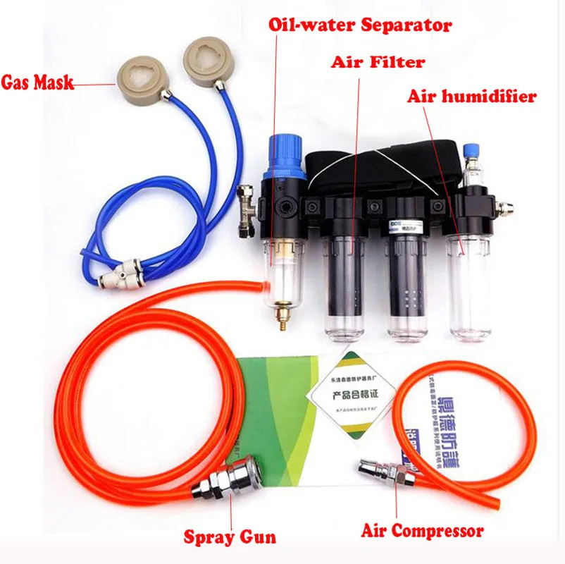 4 In 1 Chemcial Function Supplied Air Fed Painting Spraying Respirator System With 7502Half Face Industry Gas Mask