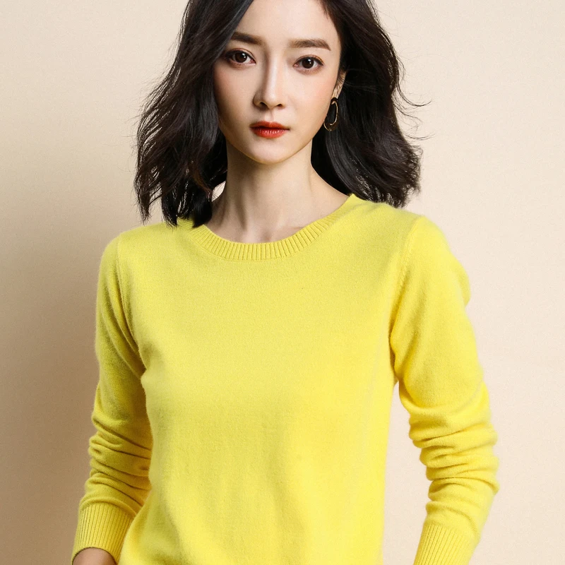 knitted women\'s O-neck sweater pullover spring and autumn basic ladies sweater pullover slim fit