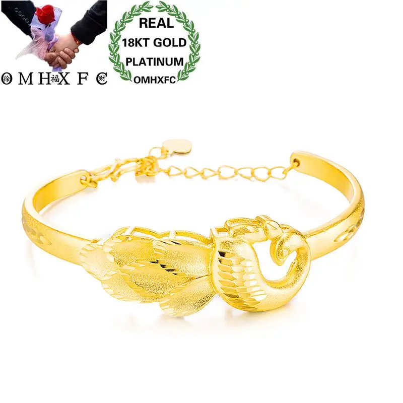 

OMHXFC Wholesale European Fashion Woman Girl Party Wedding Gift Vintage Peacock Dragonfly 18KT Gold Bangles Bracelets BE67