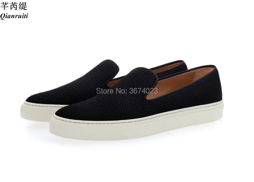 

Qianruiti Zapatos Hombre Men Black Canvas Sneakers Slip On Plain Loafers Simple Thick Flats Casual Shoes Men