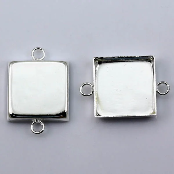 50pcs Blank Cameo Bases Connectors Square Deep Wall Bezel Cups with 2 Loops Bracelet Findings DIY Making Multi-color Plated