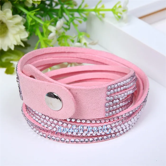 Shiny Handmade Leather Bracelets Couro With Full Crystal Wide Men Women Bracelet Bangles New arrvial Gift Jewelry 1.8cm *40cm