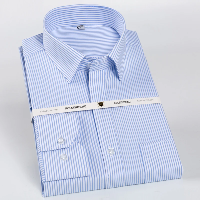 Camicie classiche da uomo 100% cotone Non in ferro tasca singola con toppa manica lunga camicia elegante a righe scozzese da lavoro formale dalla