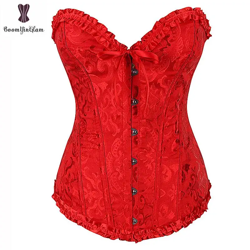 corset lace sexy waist trainer plus size bustier corset minceur overbust corset top plastic boned jacquard for party dress skirt