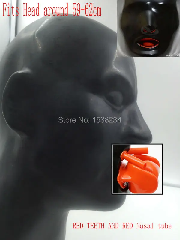 Latex Men Face Mask 1.0mm With Red Teetch Red Nasal Tube (Fits Head Around 59-62cm)