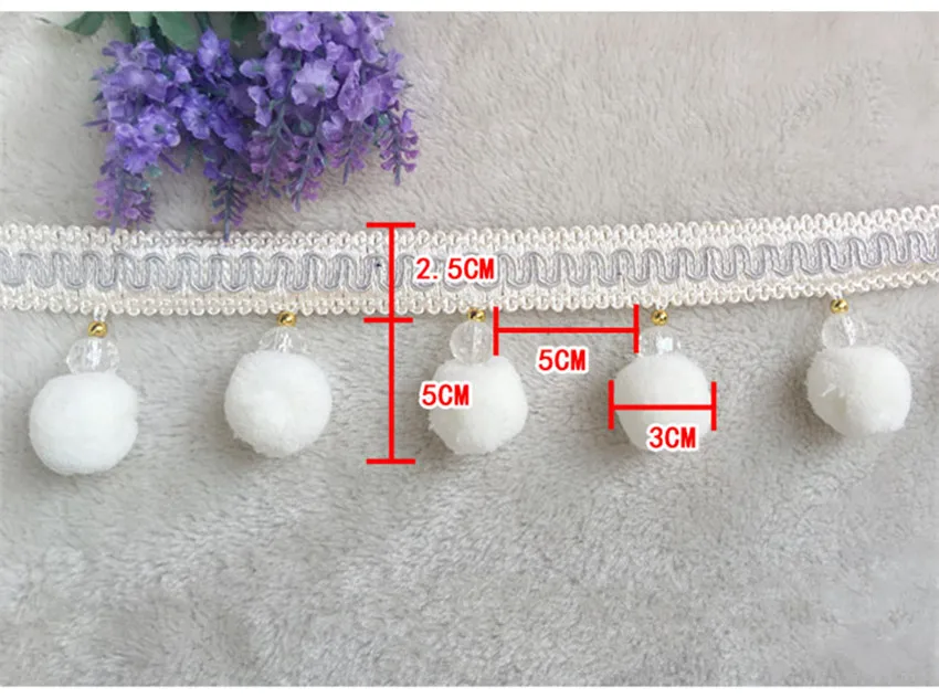 QGVLish 6M/lot Pompon Balls Curtain Tassel Fringe Lace Trim DIY Sofa Stage Valance Lace Ribbon Belt Pompons Curtain Accessories