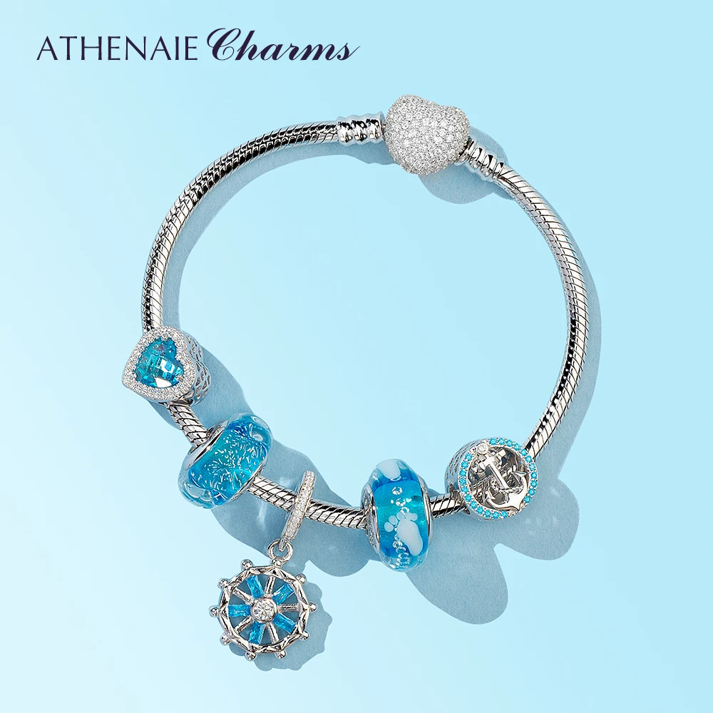 ATHENAIE Popular 100% 925 Sterling Silver Symbol Of Stability Anchor Blue Charms Beads for Bracelet Women Fashion Jewelry image 5