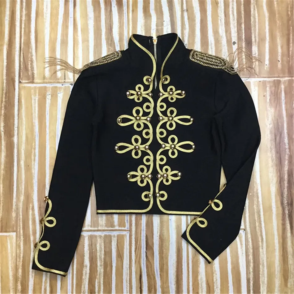 New Fashion 2023 Short Jacket Women\'s Long Sleeve Bandage Zip Band Jacket embroidered coat Outerwear Coats