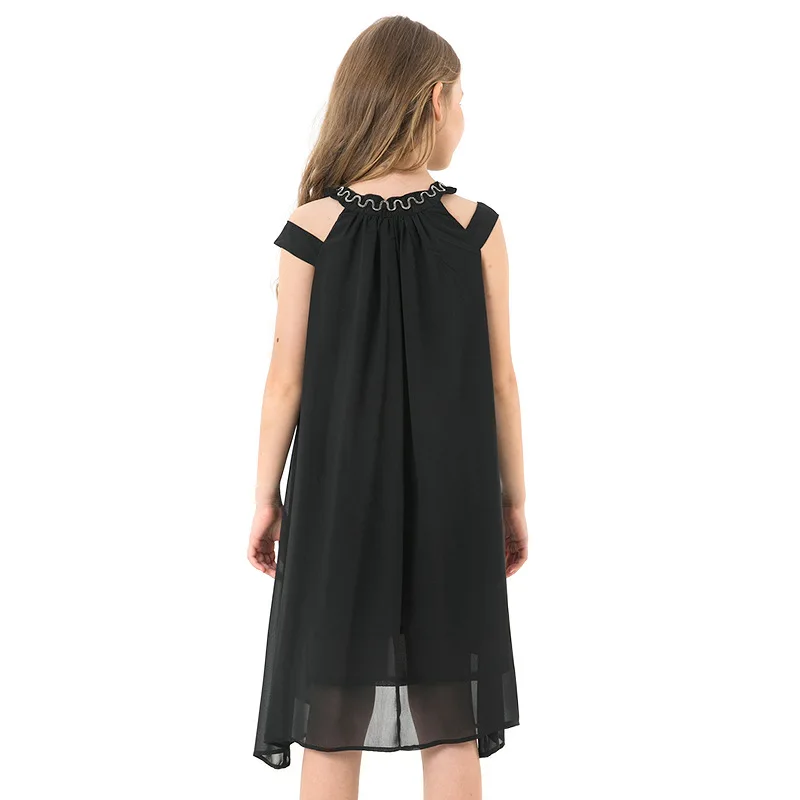 Toddler Girl Dresses Summer Black Chiffon Slip Dress Children Beach Wear Casual Girls Party Dress Kids Clothes 8 10 12 14 Years