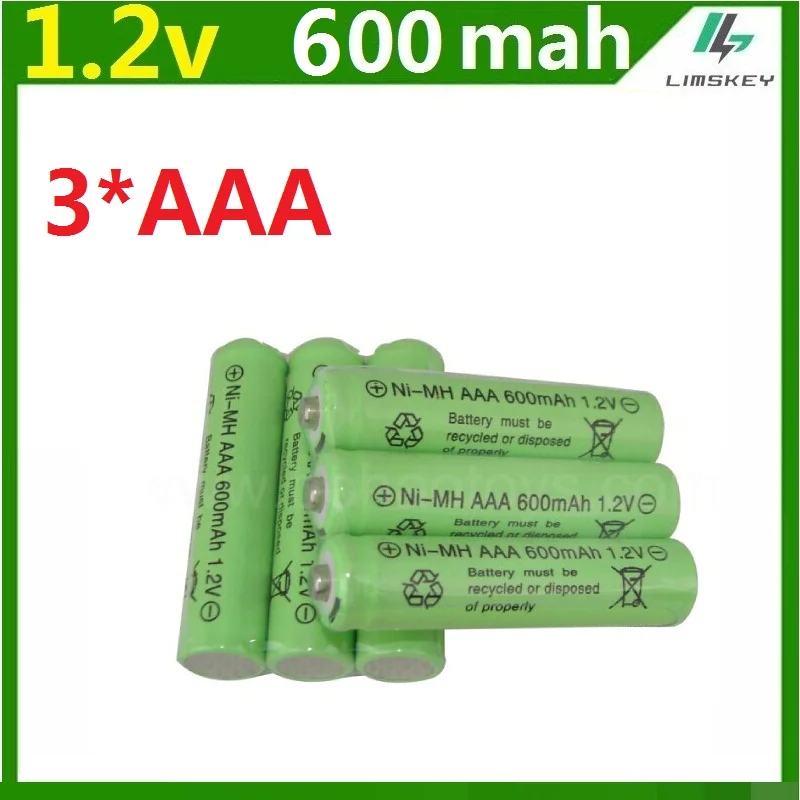 Rechargeable 3 pcs AAA Battery 600mAh 1.2V Ni-MH 3A Neutral Battery 500 Times Charging for Flashlight Toys Electronic Etc.