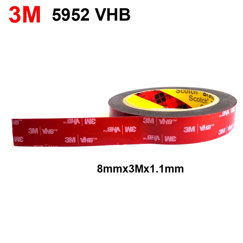 Cinta de montaje negra de alta resistencia 3M VHB 5952, espuma acrílica adhesiva de doble cara para piezas de automóvil, uso amplio, 3/5/8/10/20mm x 3M x 1,1mm