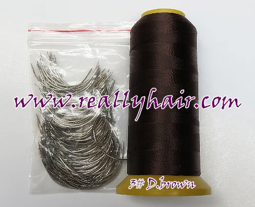 

1 Roll D.brown hair weaving thread/ Nylon Thread and 150pcs weaving needles C type needles 3 types weaving needle as gift