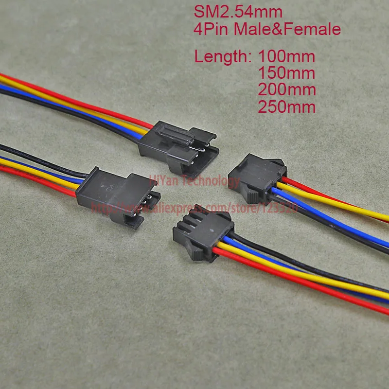 10pairs SM2.54 SM 2.54mm Pitch 4Pin LED Connector 200mm to 500mm Male and Female Plug with Wire Cable For LED Strips Lamp CCTV