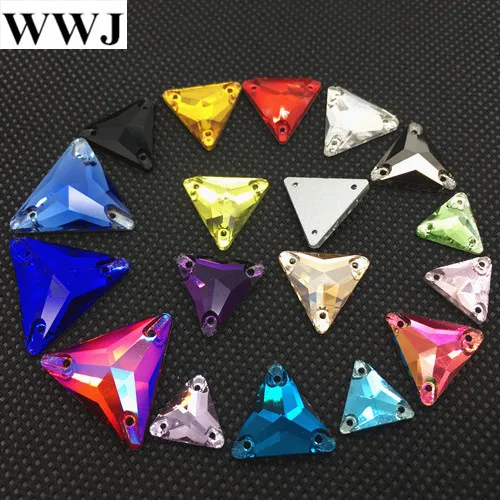 Link 1 All Size&Colors 3270 Tri-angle 12mm16mm,22mm Sew On Stone Flatback 3holes Sewing Glass Crystal Beads Dress Jewelry Making