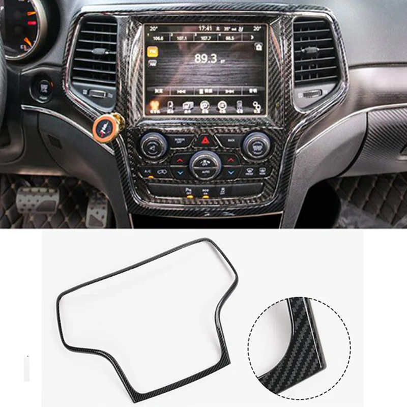 For Jeep Grand Cherokee 2011-2018 ABS Carbon Fibre/Chrome Car  Interior  Center Console Navigator GPS Cover Trim Car Accessories