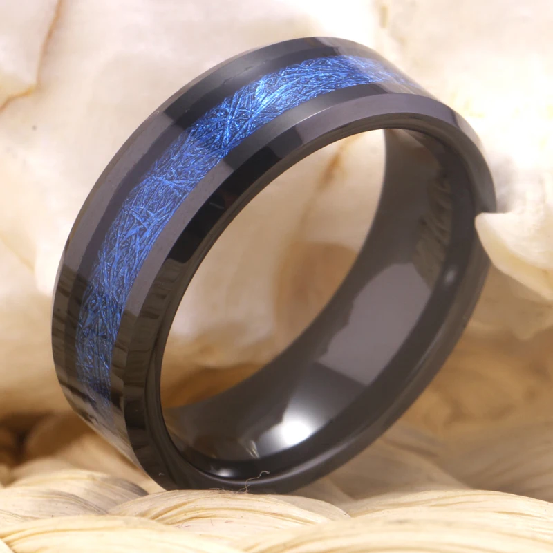 Men Rings Trendy Fashion Jewelry Gifts Black Tungsten Blue Meteorite Wedding Band Ring For Women Luxury Engagement Party Ring