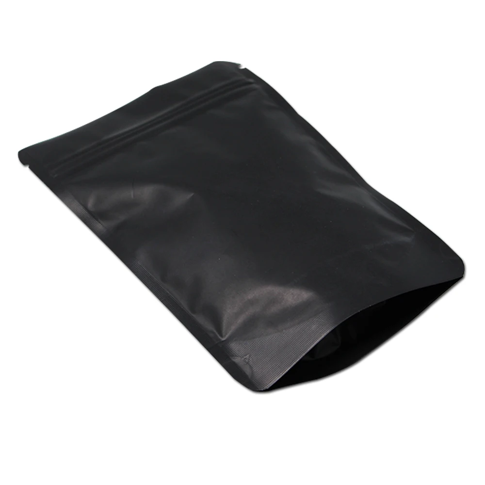 

200Pcs/ Lot 10*15cm Zipper Matte Black Doypack Pure Aluminum Foil Valve Pouch Food Storage Heat Seal Mylar Stand Up Package Bags