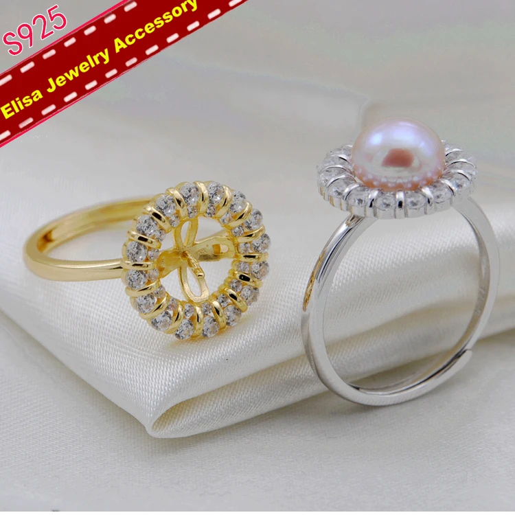 

Shinning Sunflower Design Pearl Rings Settings S925 Sterling Silver Rings Jewelry Findings Women DIY Rings Accessory 3Pieces/Lot