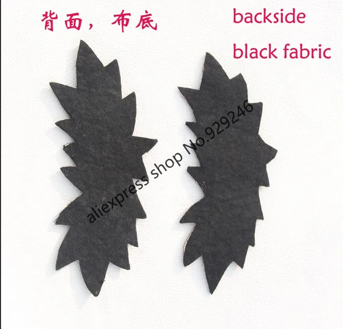 4pcs/lot fashion long leaf hand-made beaded applique black fabric-base trimmings for hairdress garment clothing embellishments