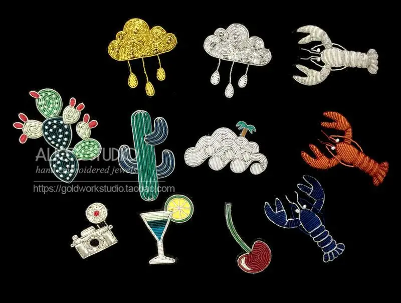 2017 DIY New High quality 3D Hand embroidered badges Clouds Lobster Cactus Badge Armband applique for Coat Trousers Brooch