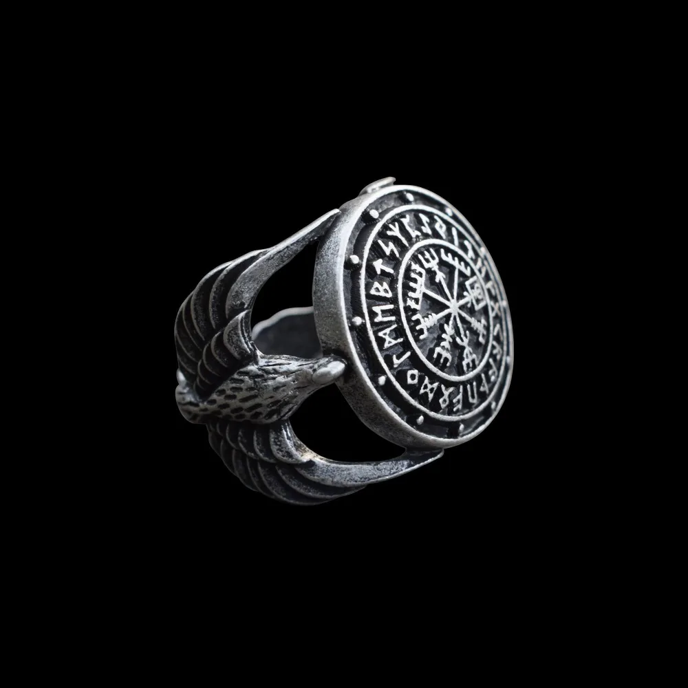 Vegvisir Futhark Runes Vikings Compass Magic Stave Nordic Amulet Adjustable Size Ring 1pcs SanLan