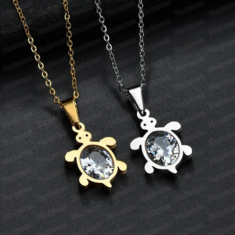 Nextvance Love Cartoon Bear Stainless Steel Pendant Necklace AAA Cubic Zircon Heart Necklaces for Women Men Gift Bijoux