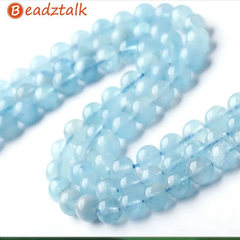 

New Bead Natural Aquamarines Stone Beads Smooth Round 6 mm-11 mm Blue Crystal Really Crystal Not Glass No Dyed Color