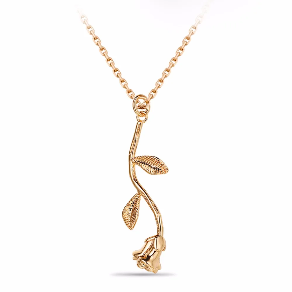 

High Quality Champagne Gold/White Gold Color For Women Gift Rose Shape Pendant Necklace