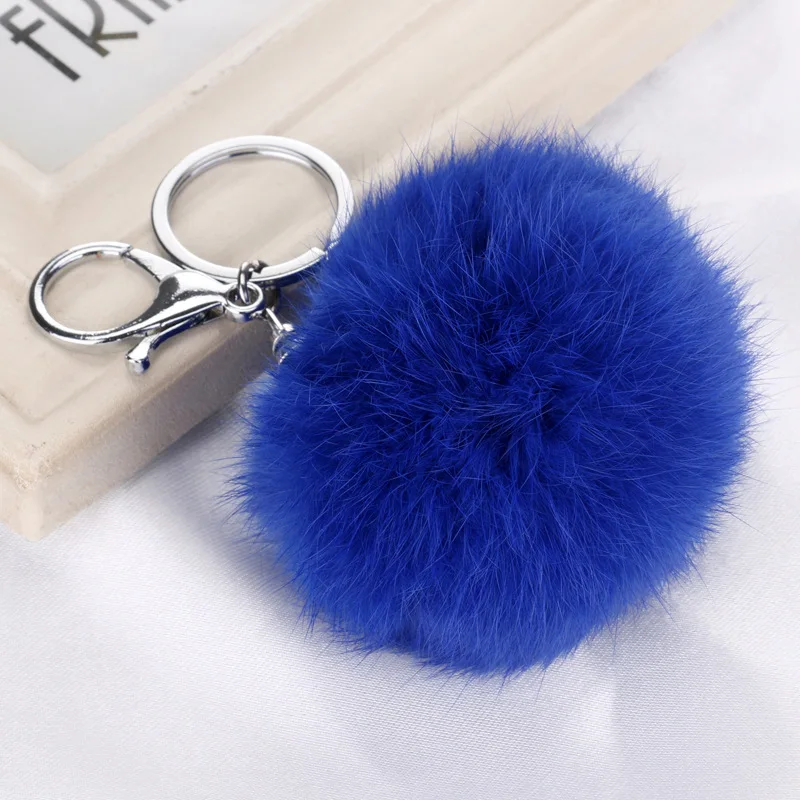 8CM Girl Fluffy Pompom Natural Rabbit Fur Key Chain Women Pompon Fur Ball Keychain On Bag Trinket Jewelry Wedding Party Gift