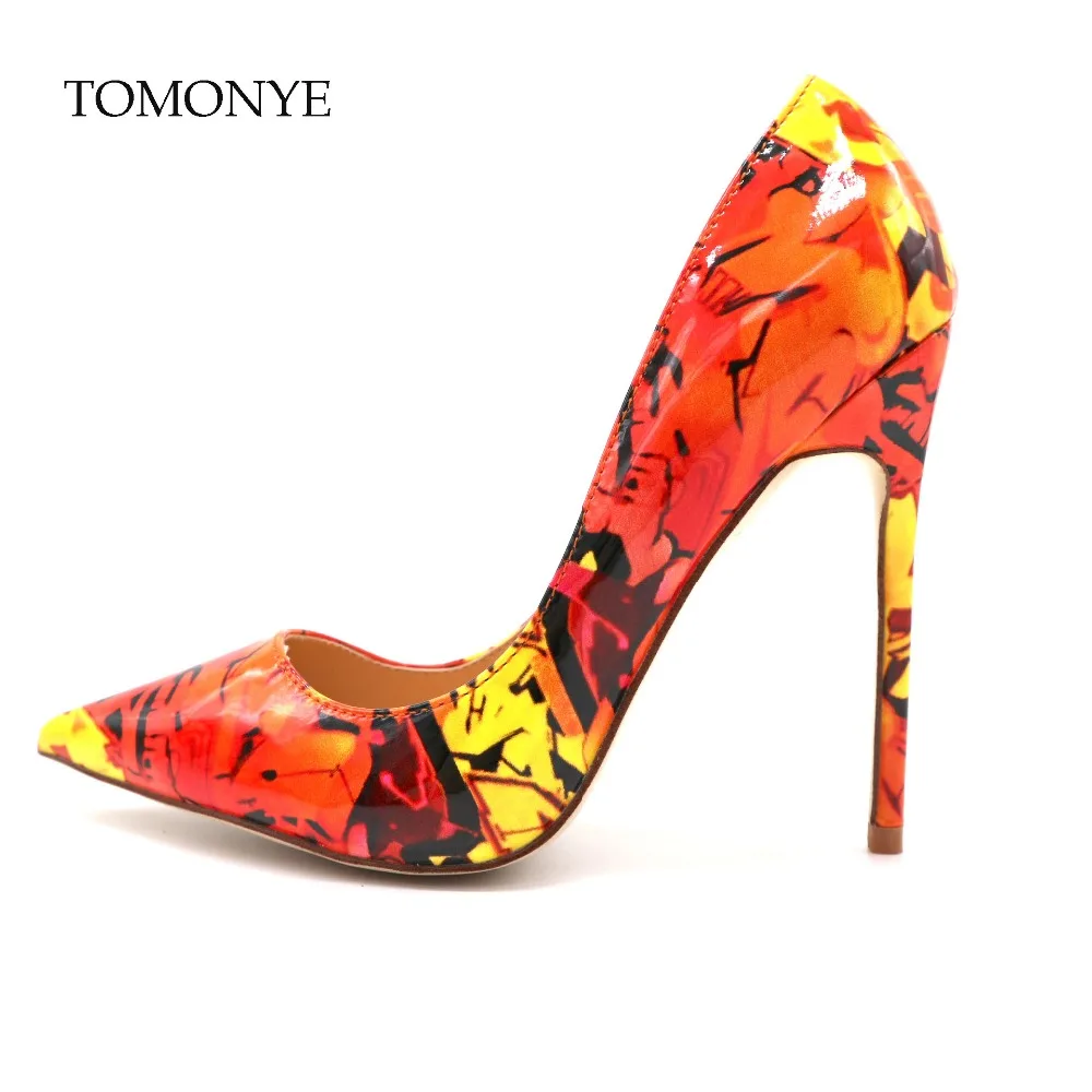 2019 new hot sale maple leaf orange patent leather outstanding color shallow pointed toe women ladies sexy high heel shoes size4