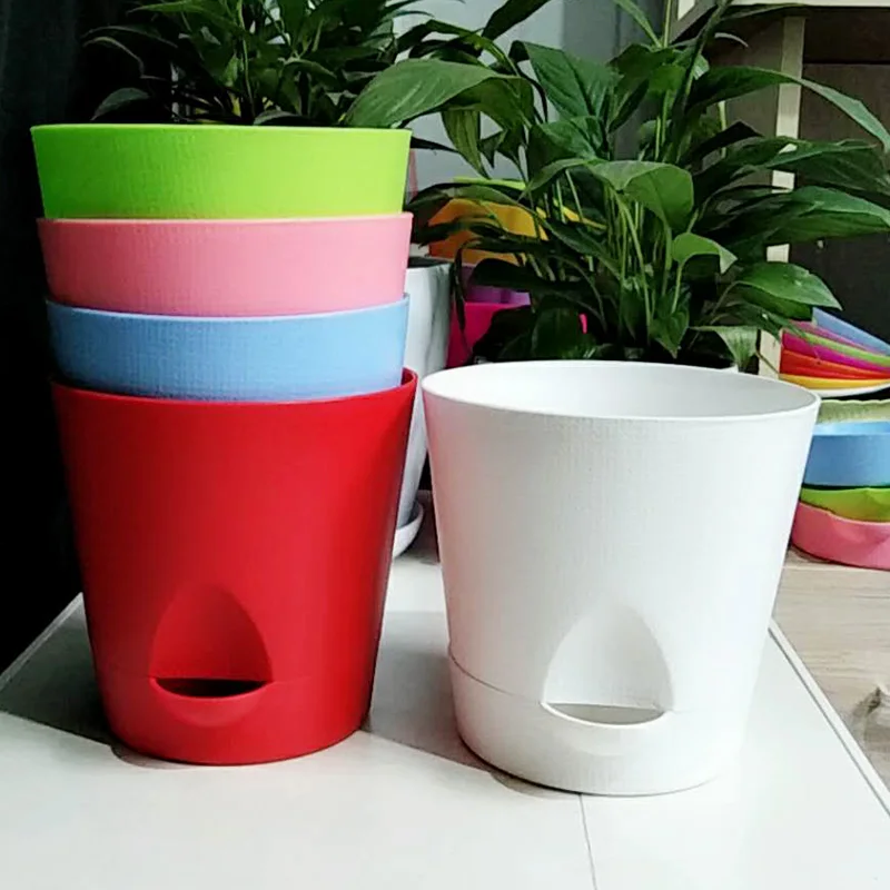 2018 new Creative Self-watering Colorful Plant Flower Pot Indoor Imitation Pottery Automatic Water Absorption Planting