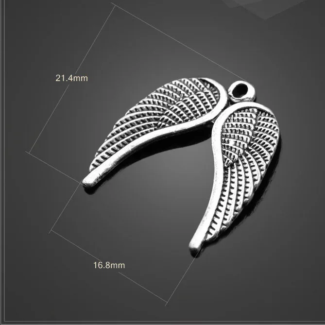 Factory price 20 PCS/Lot 16.8mm*21.4mm suspension metal diy handmade antique silver plated angel wings charms