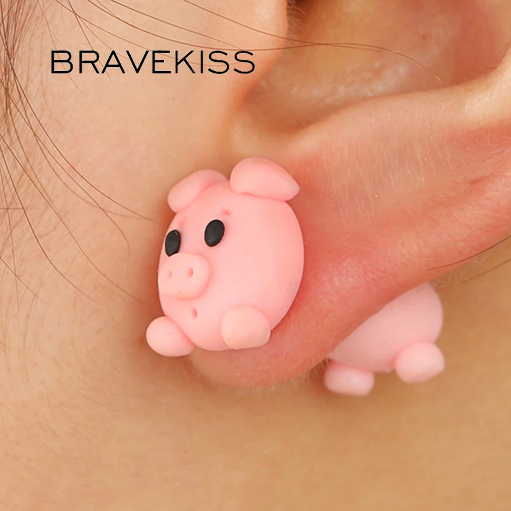 BRAVEKISS Women Animal Soft Cartoon Stud Earrings Handmade Polymer Clay Cute Panda Dinosaur Sheep Earring Jewelry New BPE1386