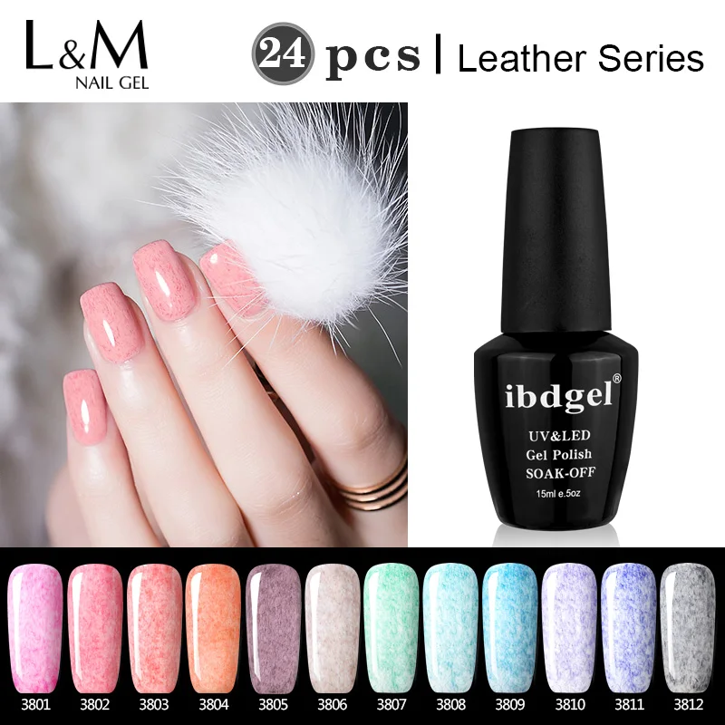 Perfect Package 24 Pcs/lot  Leather Gel ibdgel Brand Leather Gel polish Beauty Color Nail Set Factory Wholesale supply  Nail