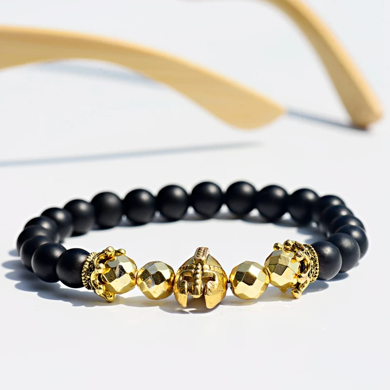 Luxury Crown Spartan Warrior Gladiator Helmet Bracelet Homme Men Classic Natural Stone Beaded Bracelet Jewelry Pulseira Hombres view 4