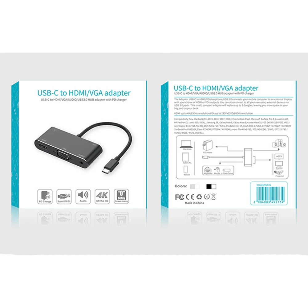 Type-C To HDMI/VGA/USB3.0HUB/PD/Audio Converter Adapter Cable Mobile Screen U Disk Read