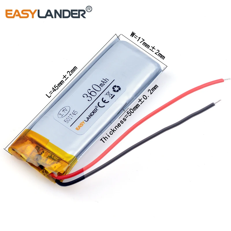 3pcs 3.7V 360mAh 501745 Rechargeable Lithium Li-ion Polymer Battery for Mp3 DIY PAD DVD E-book Bluetooth Headset