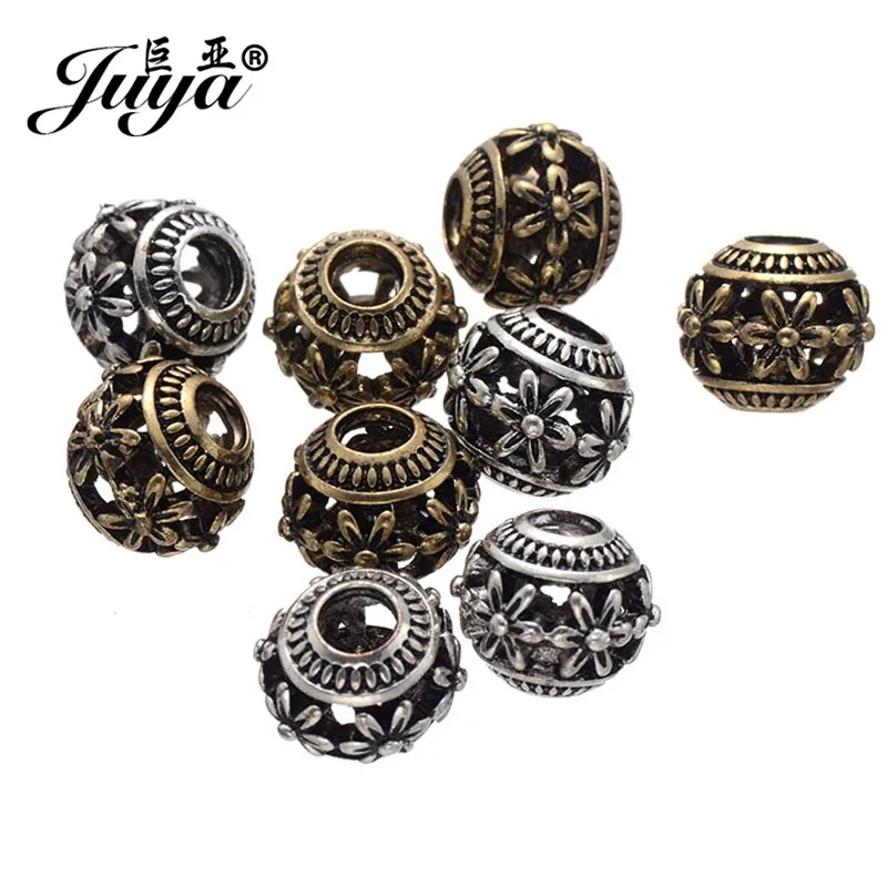 JUYA 20pcs Wholesale 10-15mm Hollow Alloy Beads Ancient Bronze/Flower Beads Charms for Women Men Beadwork Jewelry Making