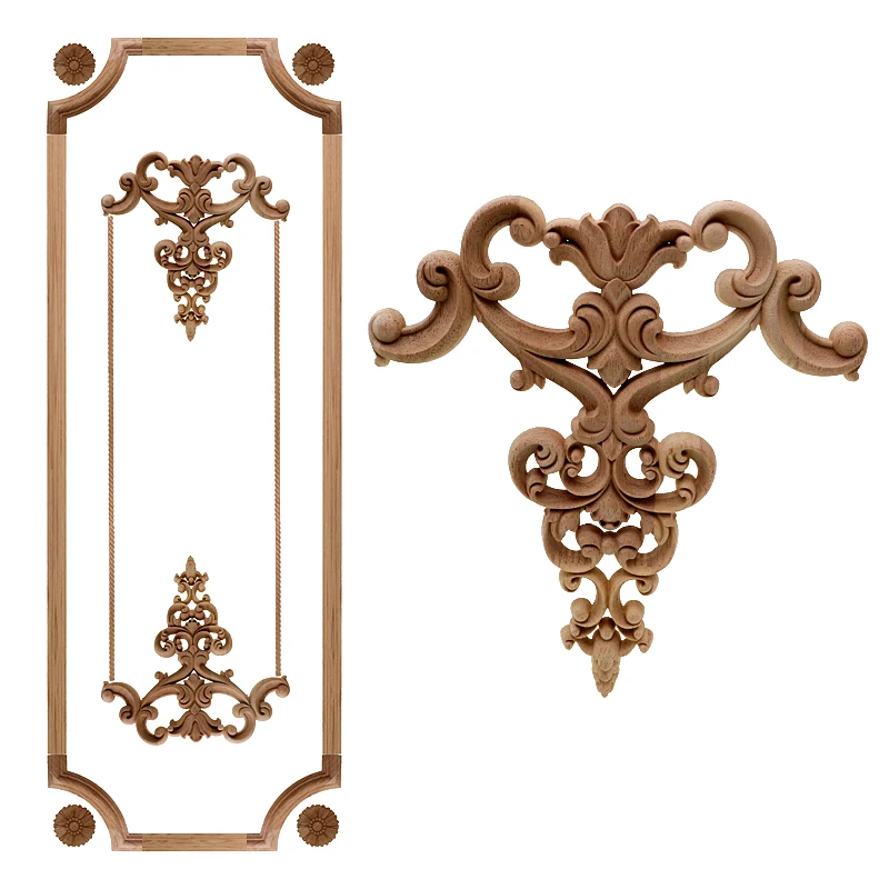 VZLX Rose Floral Wood Carved Decal Corner Applique Decorate Frame Wall Furniture Wooden Figurines Cabinet Decorative Crafts