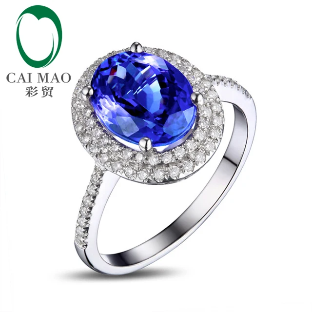 

CAIMAO Beautiful 1.89ct Tanzanite Oval Shape Engagement Pave Set Diamond Ring