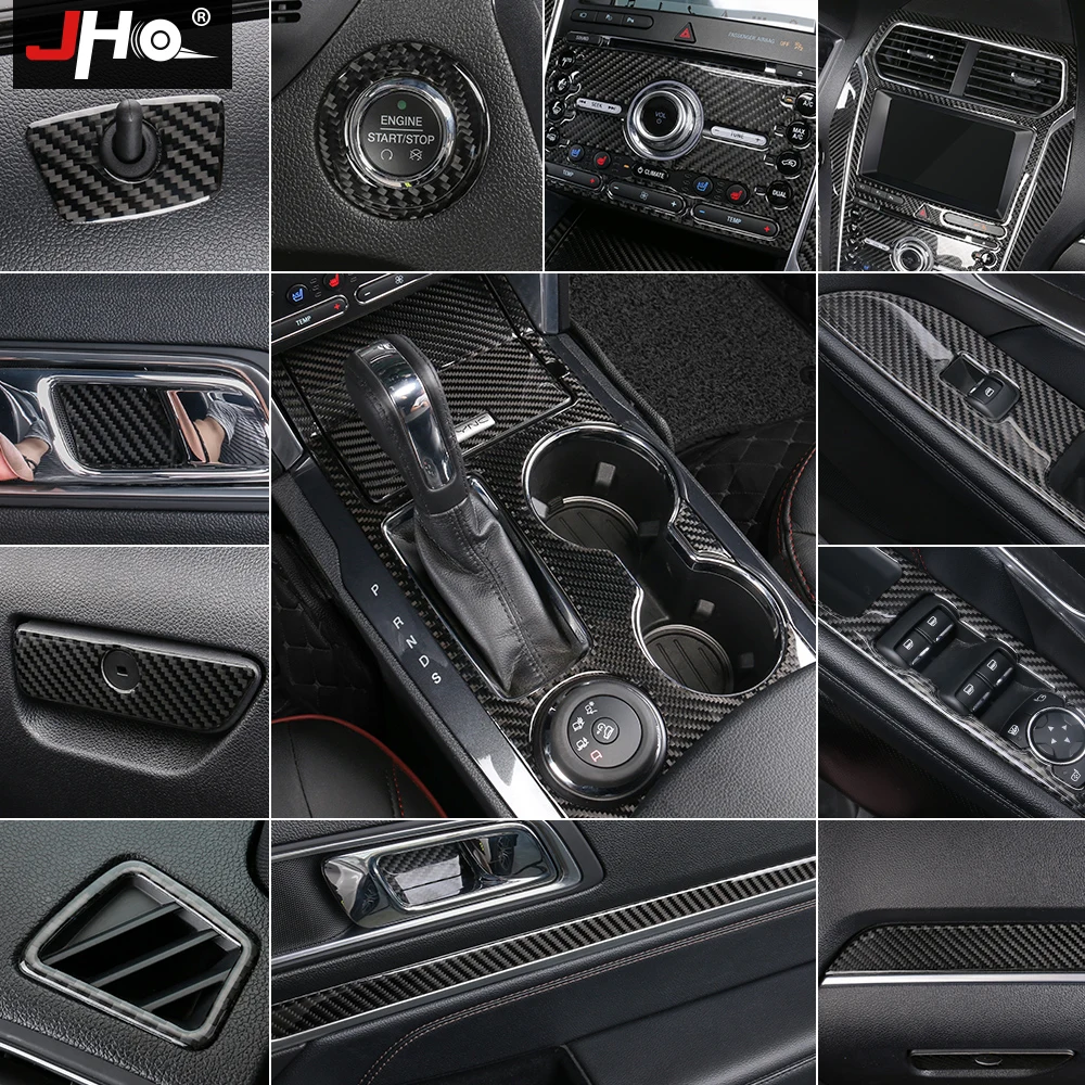 

JHO Real Carbon Fiber Door Handle Water Cup Holder Panel Cover Trim For Ford Explorer 2016-2019 2018 2017 Sport Car Accessories